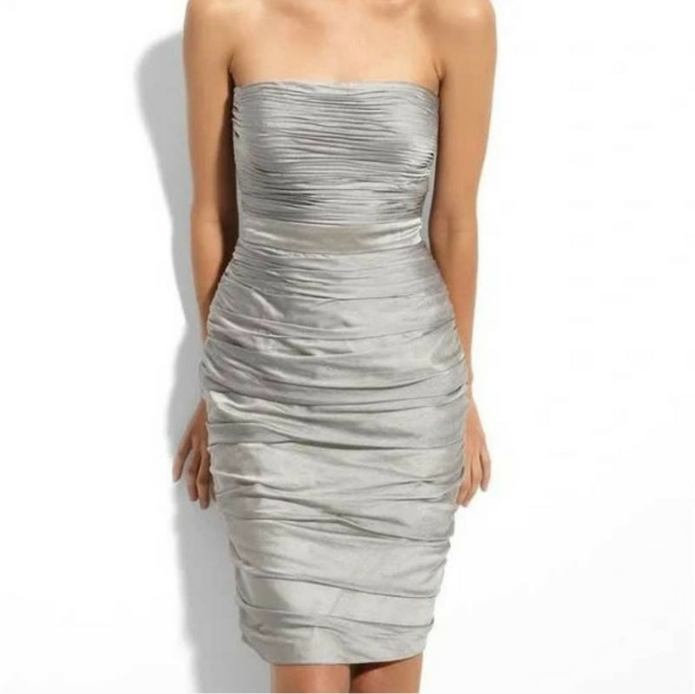 Strapless Ruched Silver Cocktail Dress